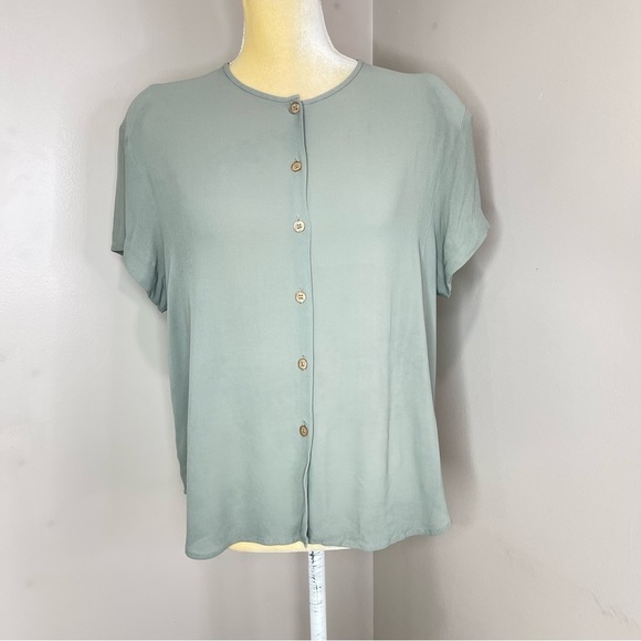 Vintage Jones New York Green Button down Top Sz 16 With Shoulder Pad - Picture 3 of 8